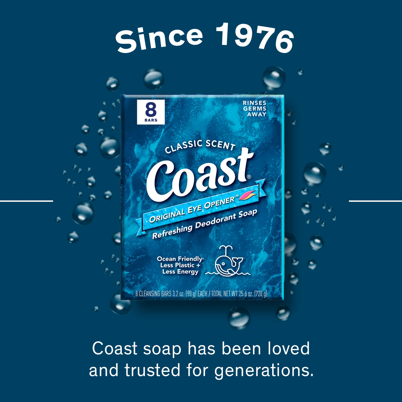 Coast Refreshing Deodorant Bar Soap, for All Skin Types, Classic Scent, 3.2 oz