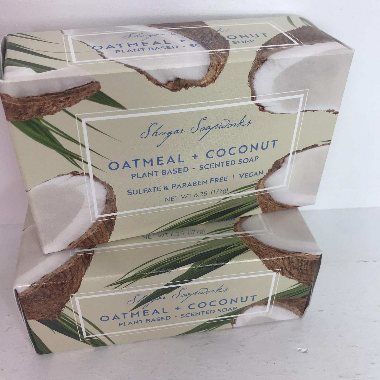 Shugar Soapworks Lot of 2 Oatmeal Coconut Vegan Plant Base Soap 6.25 oz New