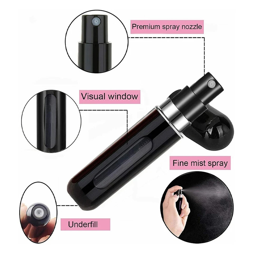 5 Pcs Refillable Travel Portable Perfume Atomizer Bottle Spray Pump Case 5/8 ML