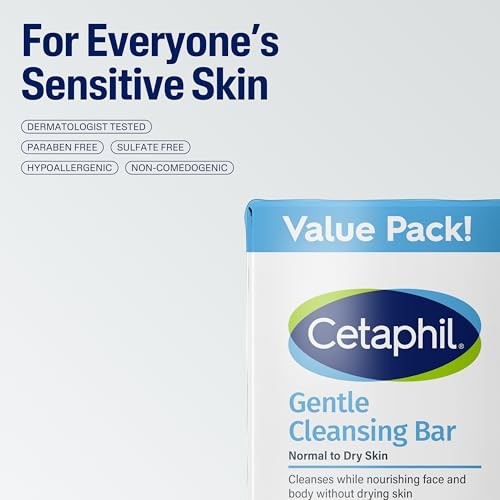 Gentle Cleansing Bar Soap – Sensitive & Dry 4.5 Ounce (Pack of 6) – Unscented