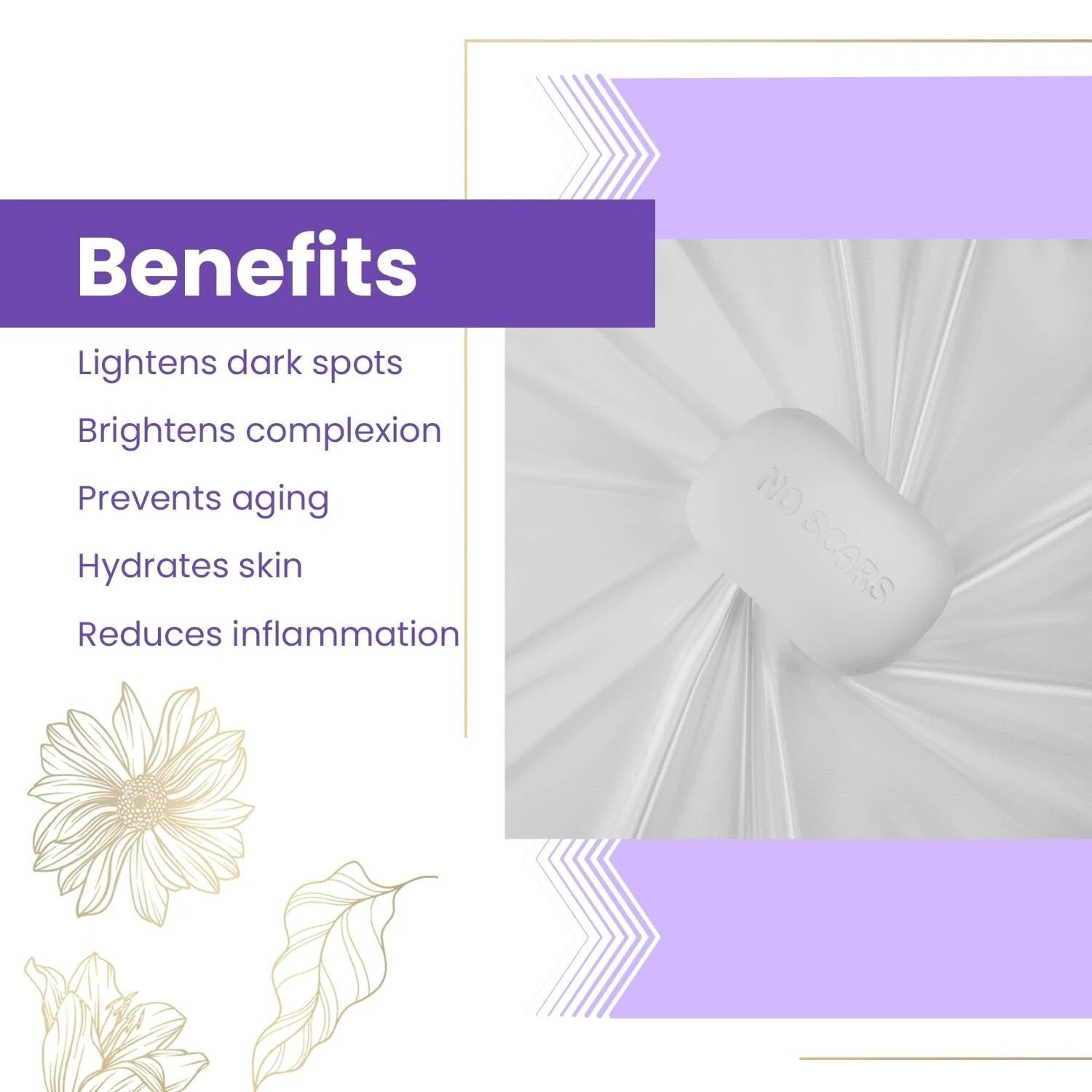 No Scars Kojic Acid & Glutathione Whitening Body Soap 75g Pack of 3 FreeShipping