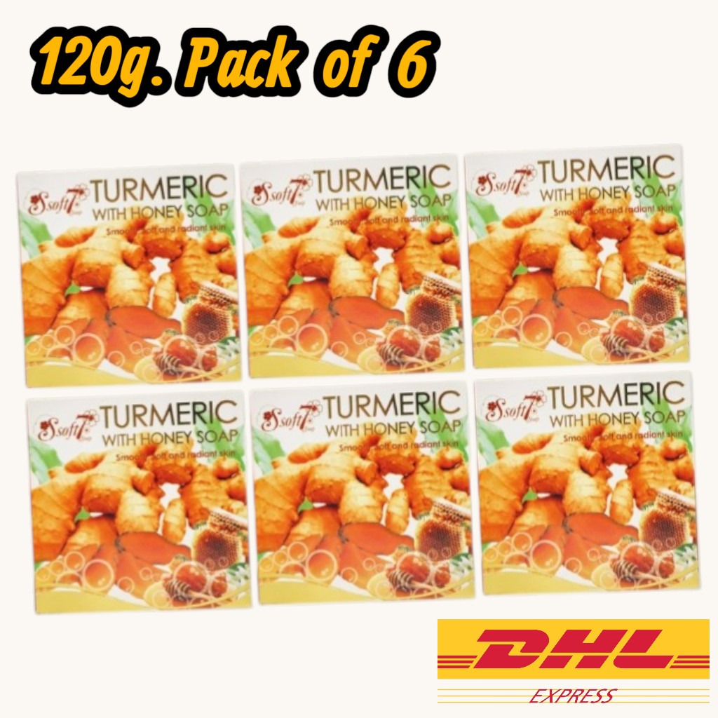 6x Soft7 TURMERIC WITH HONEY SOAP 120g. Natural Herbal Skin Care by K.Brothers