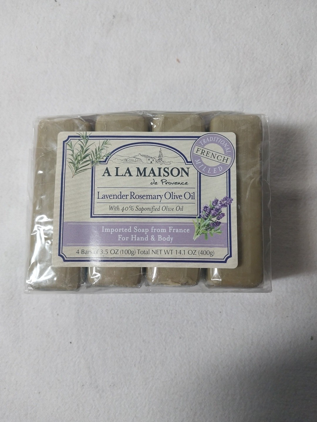 Hand & Body Bar Soap, Lavender Rosemary Olive Oil, 4 Bars, 3.5 oz (100 g) Each