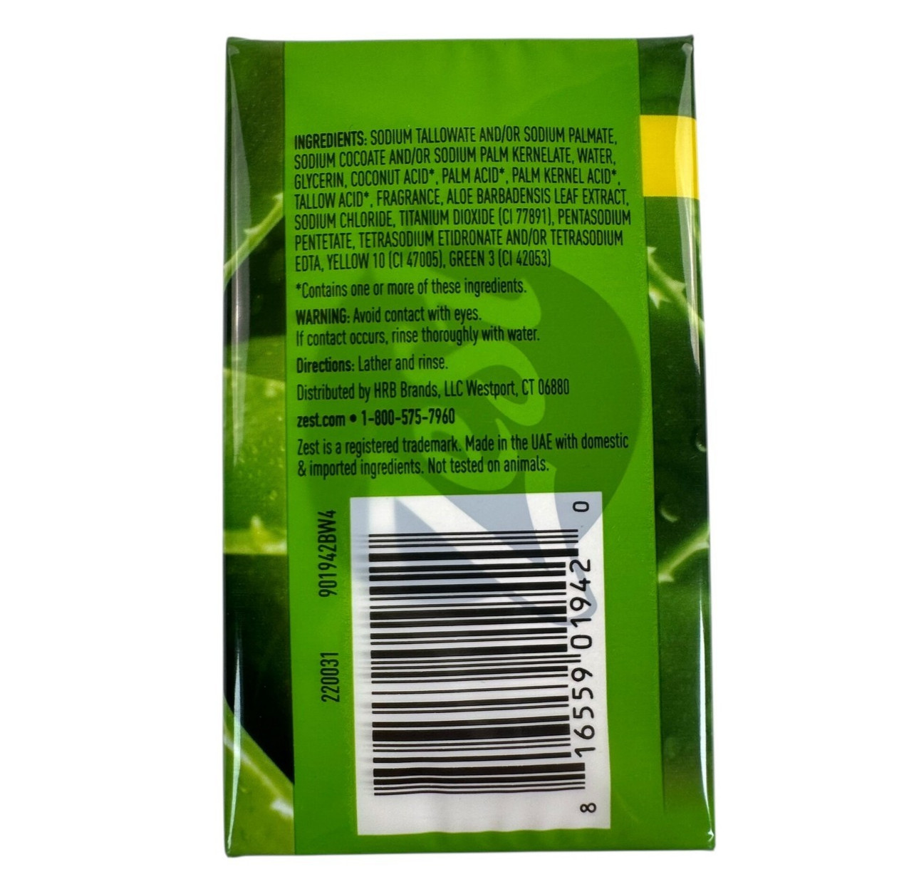Zest Soap 4 x 2 Pack Soothing Aloe Vera 8 Bars Total 4.12 Oz Each Deodorant