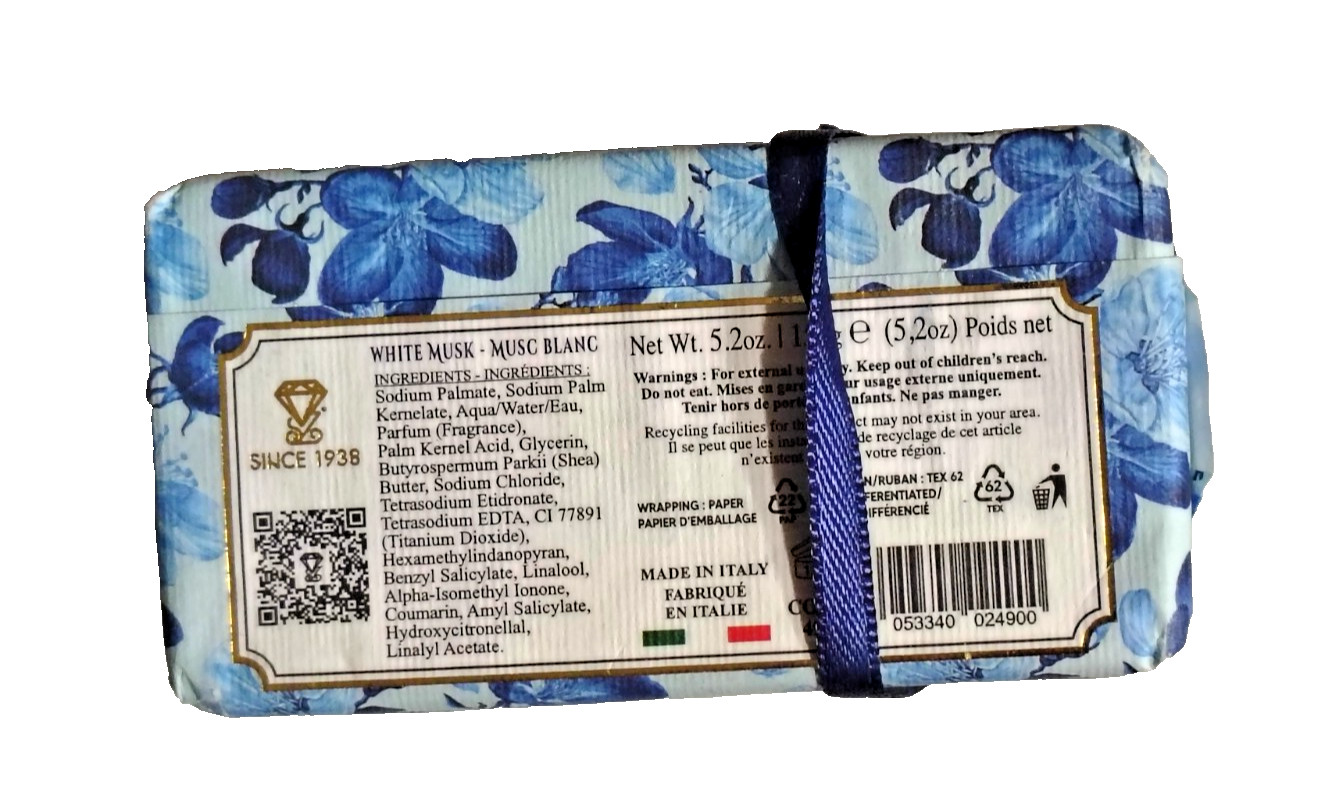 Luxury Fine Triple Milled Soap Bar – White Musk-Musc Blanc 3 X 5.2 oz. 3 X 150g