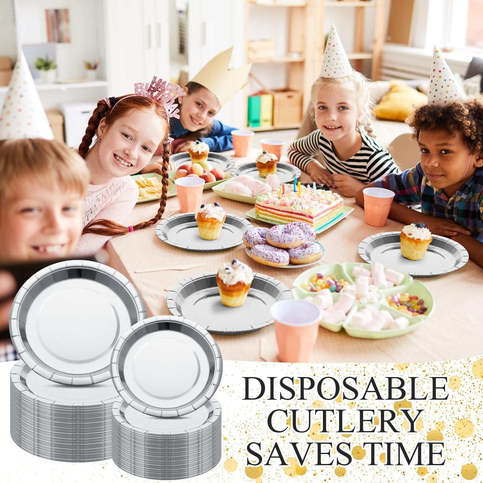 Colarr 120 Pack Metallic Silver Paper Plates 7 Inch and 9 Inch Disposable Pla…