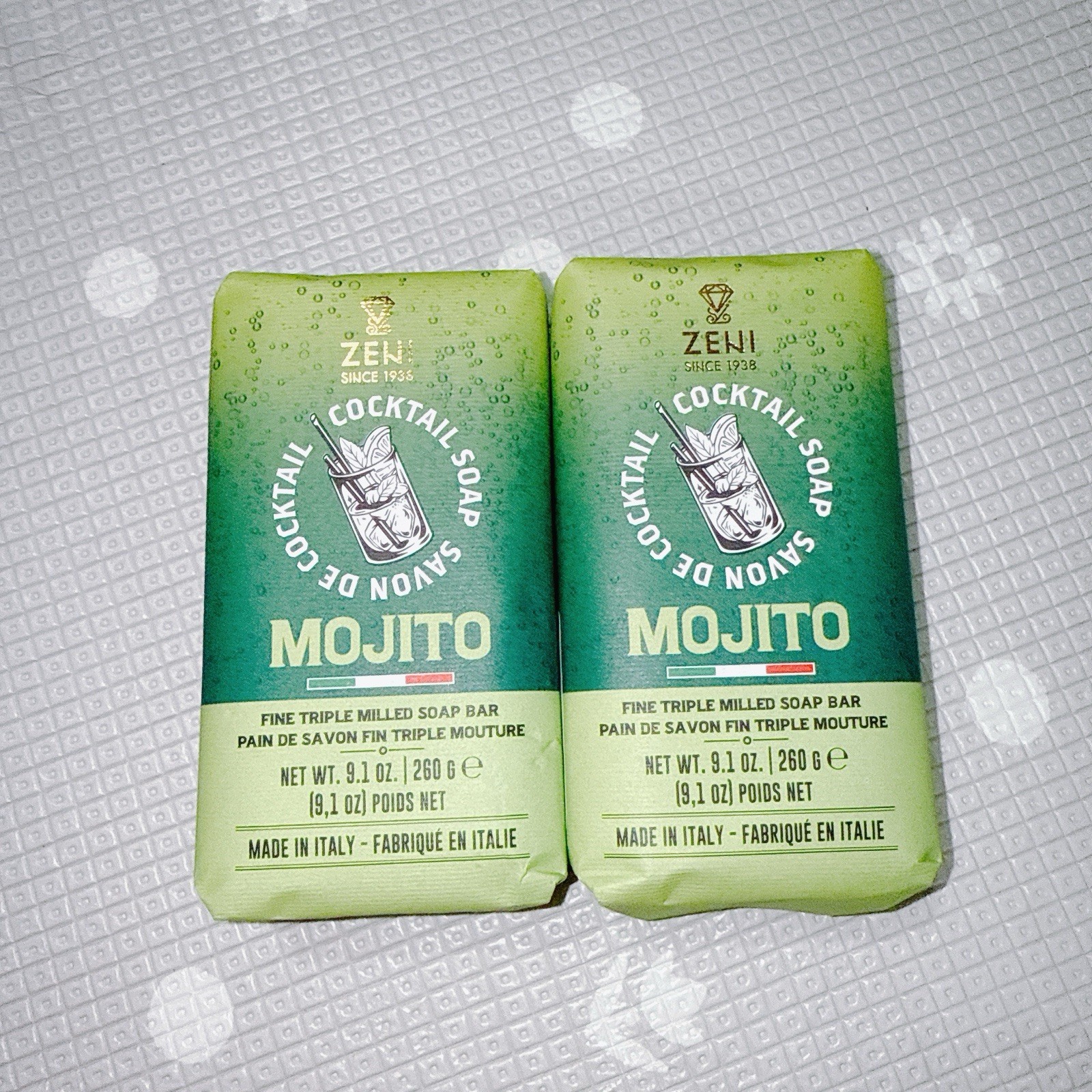 2 pcs ZENI Scent Cocktail MOJITO Triple Milled ITALIAN Soap Bar 9.1 Oz/each