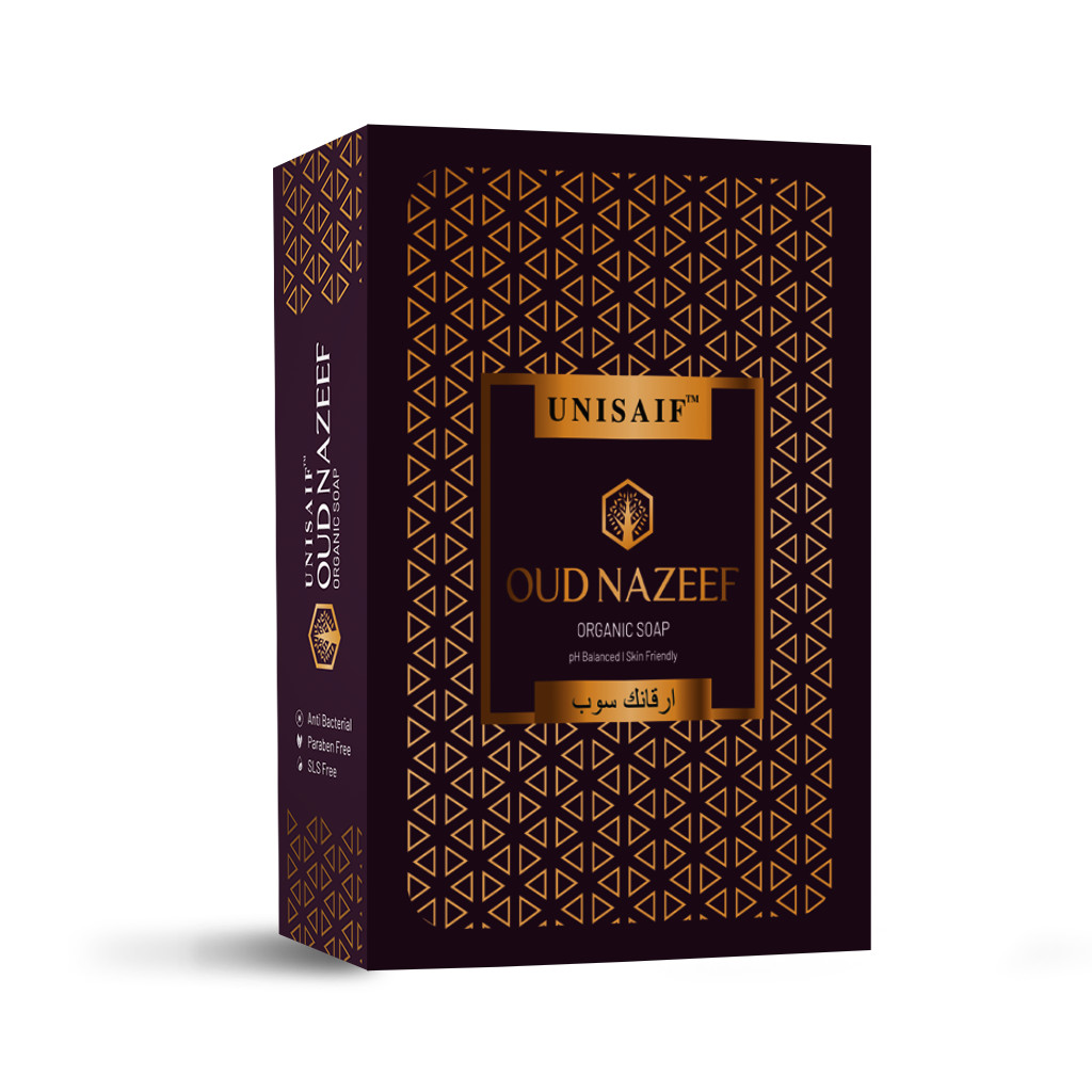 Unisaif Oud Nazeef Organic Soap Bar 125g, Shea Butter, Gentle for Dry Skin