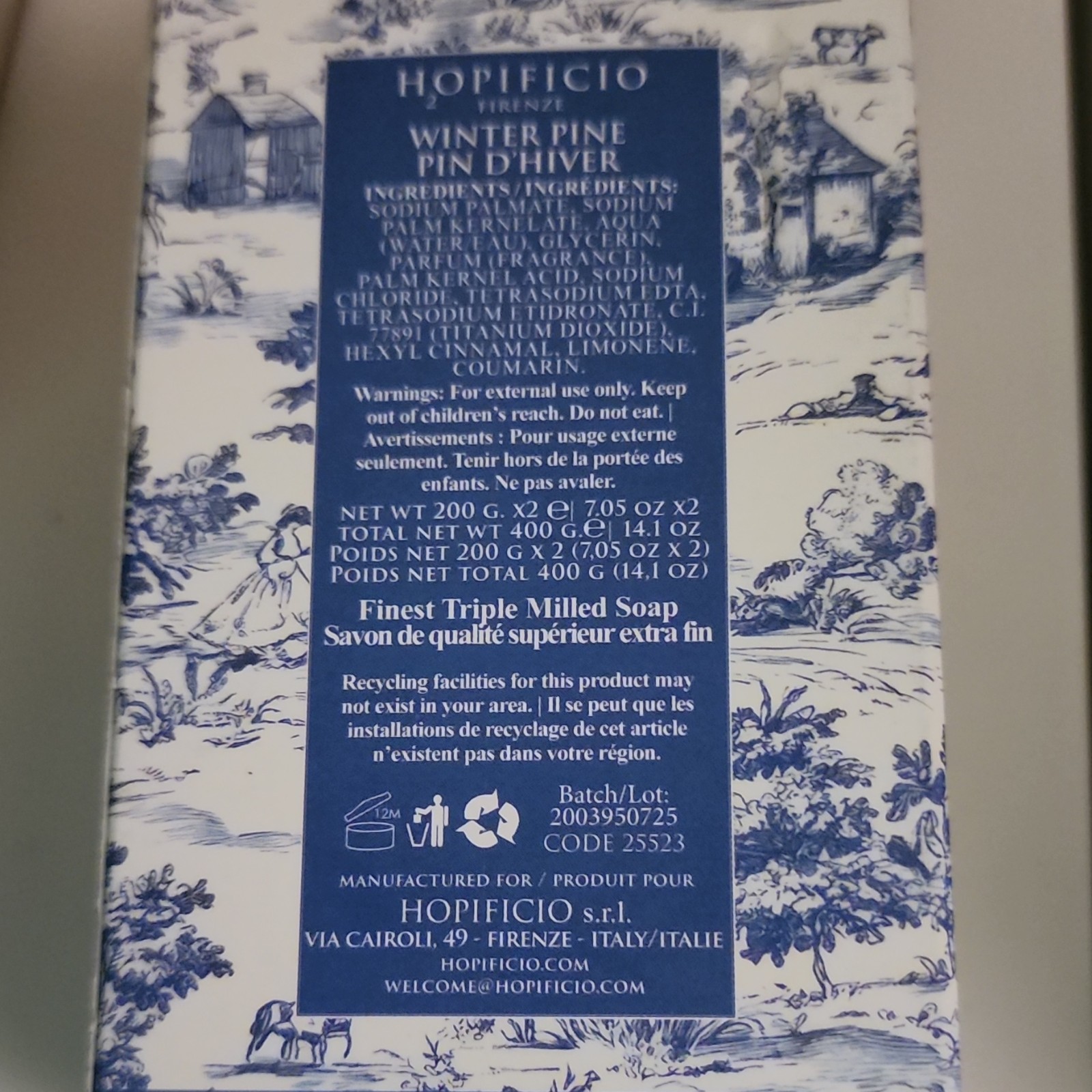 HOPIFICIO Triple Milled Soap Winter Pine Scent 14.1 oz for Body and Hands, NIB