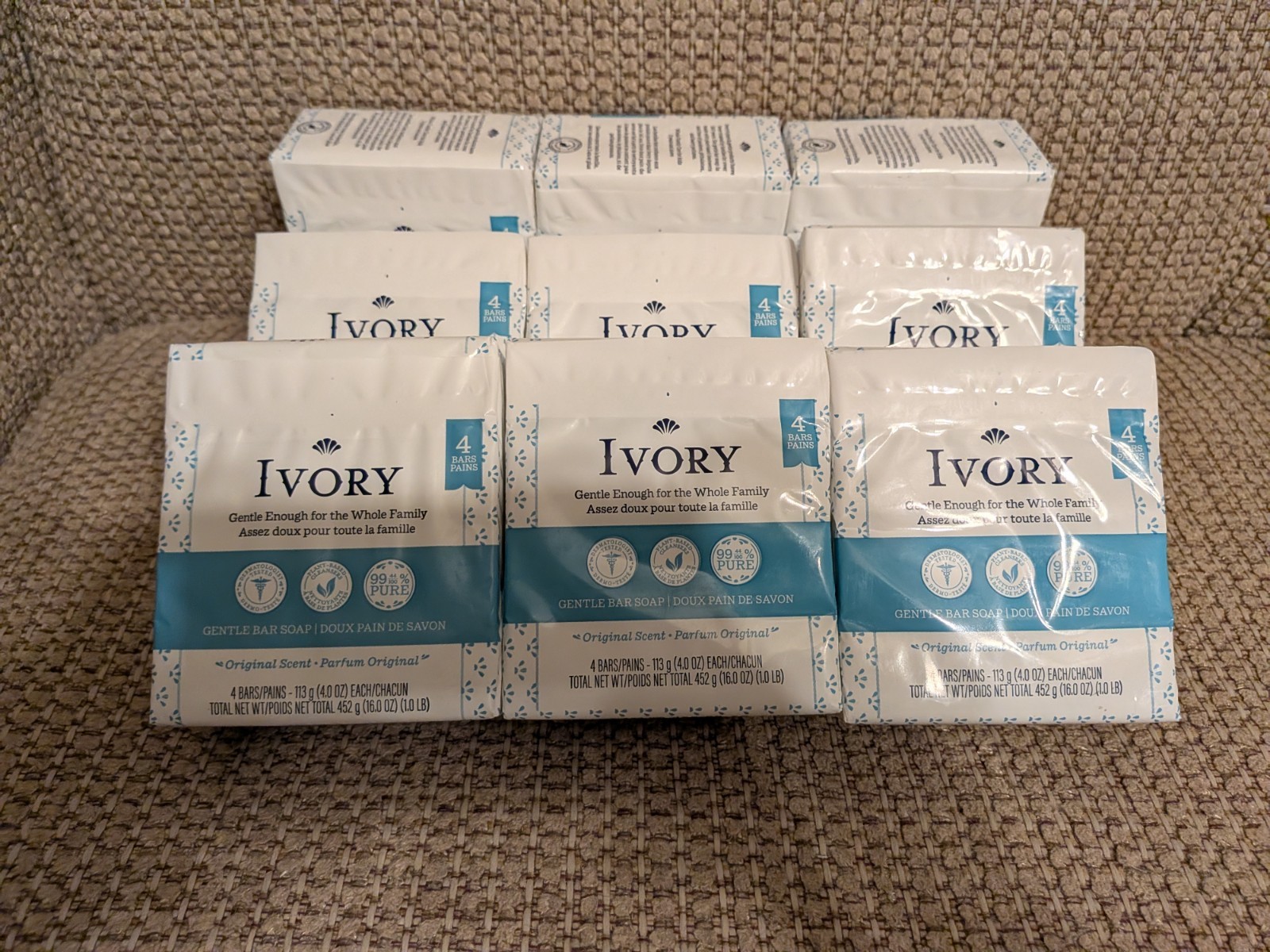 IvoryClean Original Bar Soap, 4 Ounce, 4 Count (Pack of 4) 9 Packs Total 36 Bars