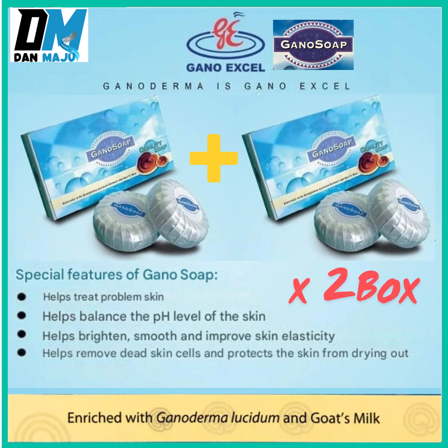 X2 Box Gano Soap Enriched w Ganoderma Goat’s Milk Moisturize Clean Beautify
