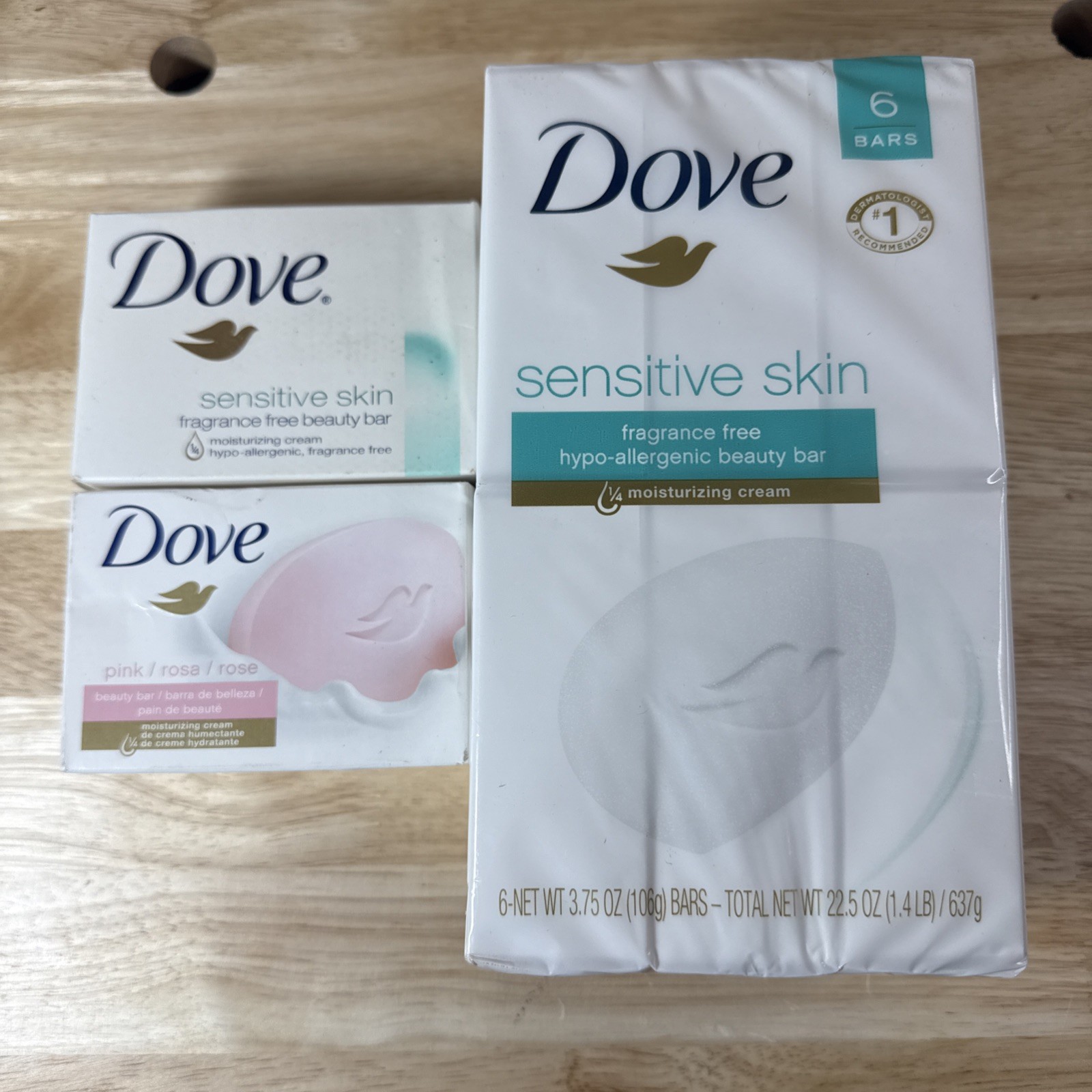 6 Dove Beauty Bar Soap Sensitive Moisturizing Creme, Unscented 3.75oz / 2 Extras