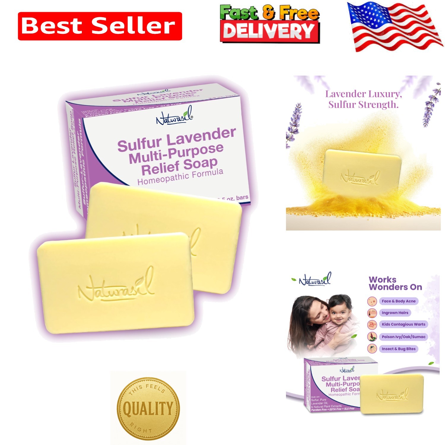 Natural Antimicrobial Sulfur-Lavender Soap for Eczema & Skin Conditions – 10oz