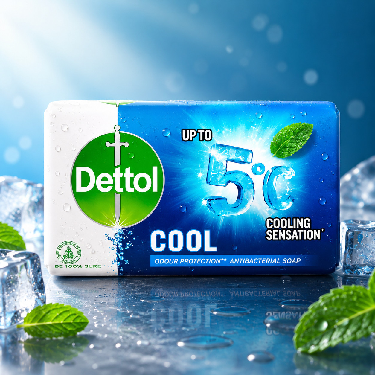 Pack of 8 Dettol Anti-Bacterial Cool Soap Bar 110g Menthol Bath Soap