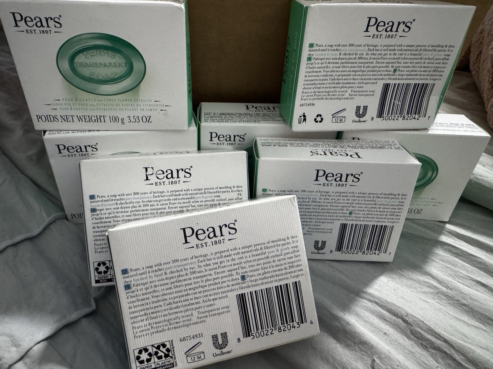 8 Pack Pears Pure & Gentle Transparent Soap 3.53 oz/100 g Bar Soap BLUE & GREEN