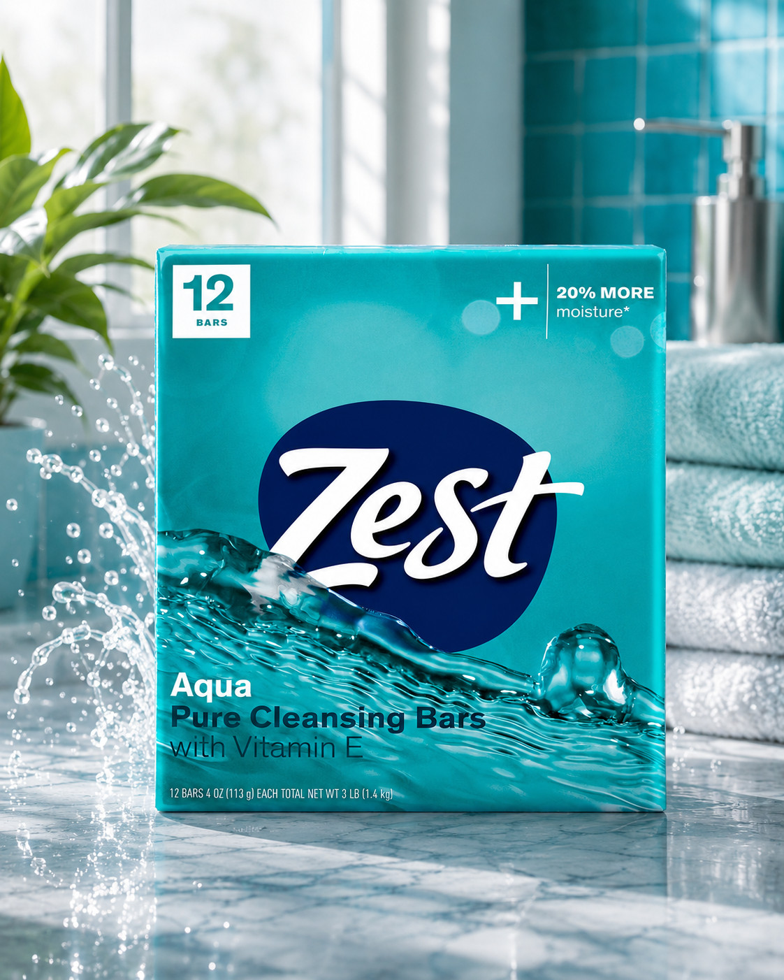 Zest Aqua with Vitamin E Refreshing Bar Soap 12pk – 4oz each: Paraben-Free