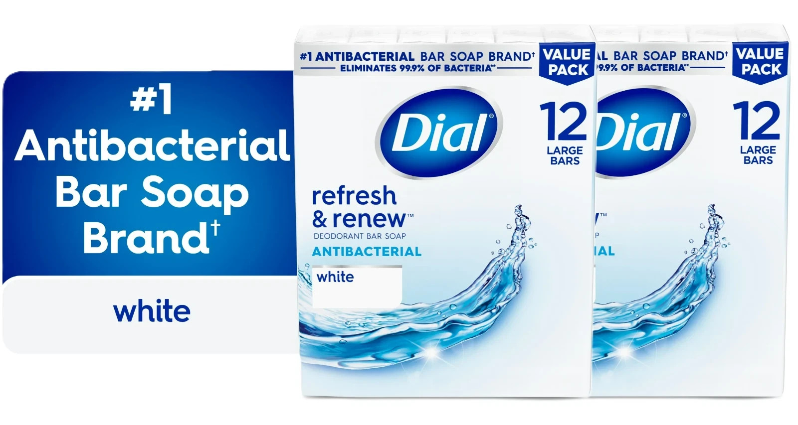 Dial Antibacterial Bar Soap Refresh & Renew Spring Water Deodorant Bar 4 oz x 24
