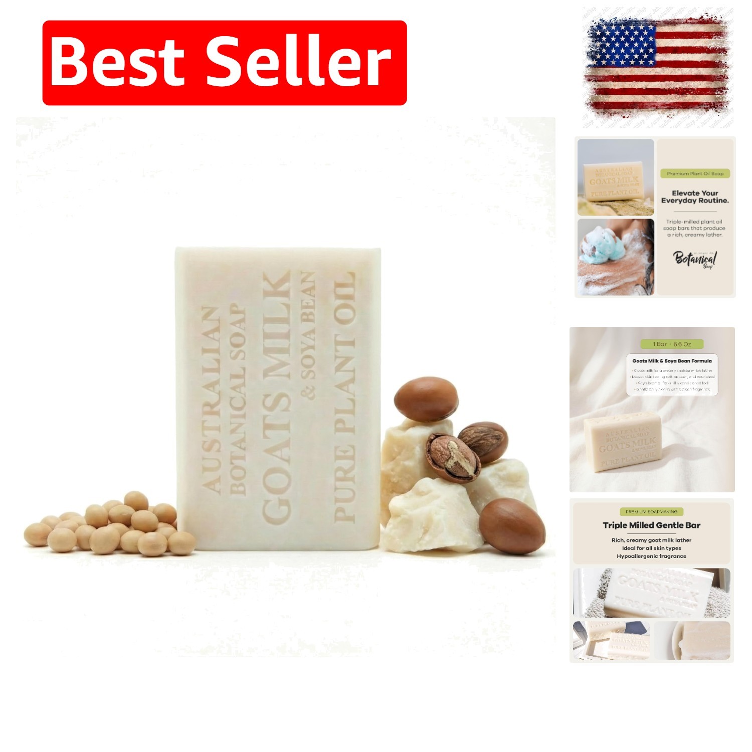 Goat Milk Soap Bar – Triple-Milled Body Cleanser with Shea Butter & Soya Bean…
