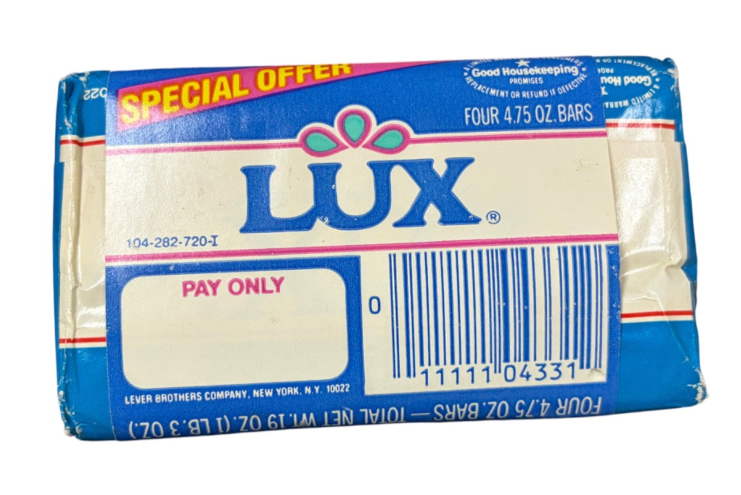 Vintage LUX The Pure Beauty White Soap Bar Large 4.75 oz Bath Size Sealed