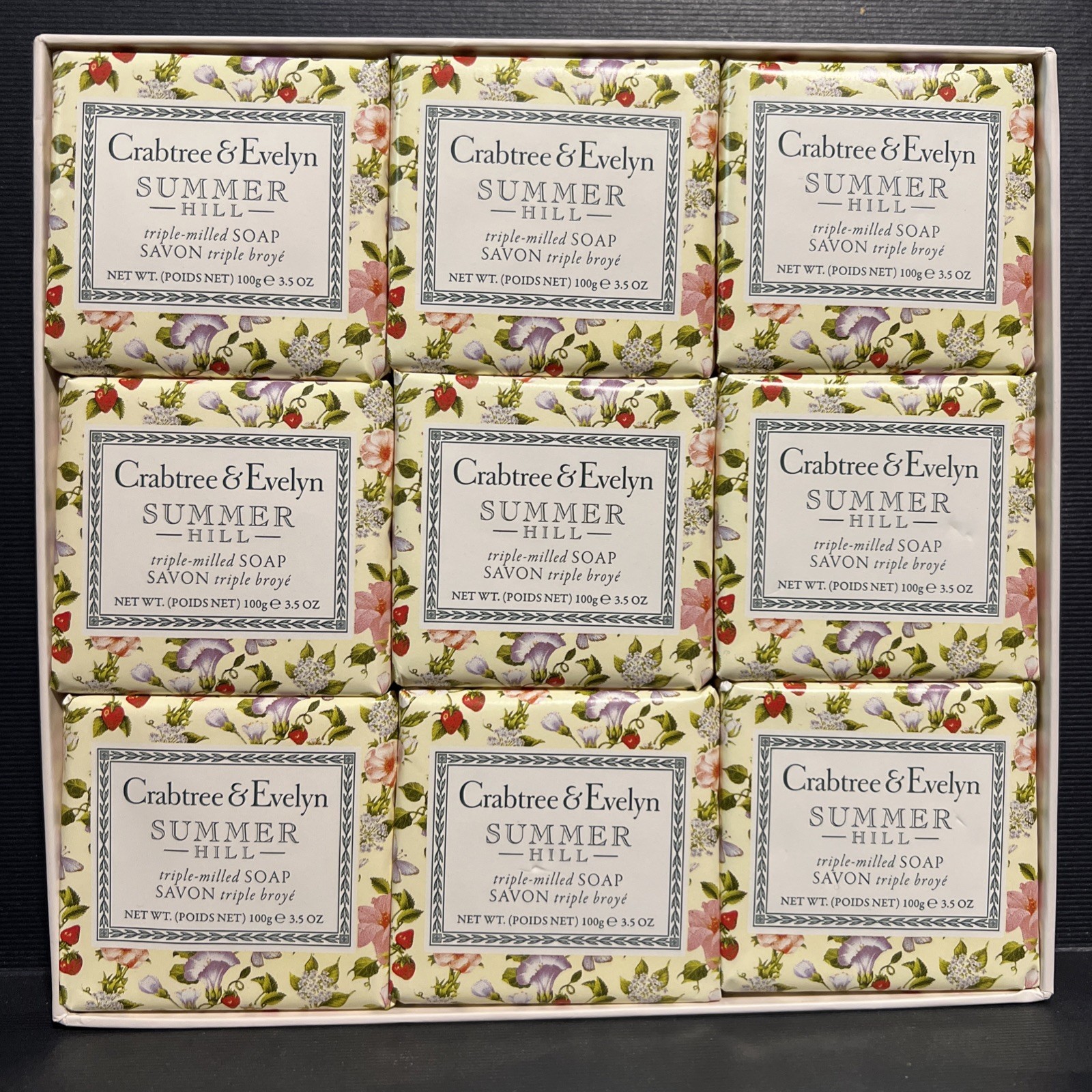 9x Crabtree & Evelyn SUMMER HILL SCENTED SOAP BAR 3.5oz NEW Triple Milled LOT