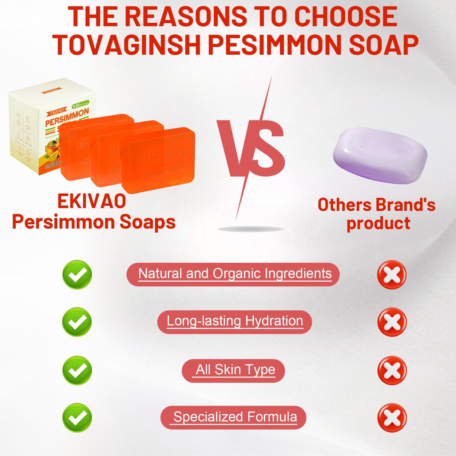 Natural Persimmon Soap Bar 3-Pack for Odor Control – Organic Deodorant Soap