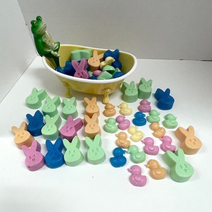 Whimsical Drinking Frog Soap Dish Planter with 45 Handcrafted Duck & Bunny Soaps