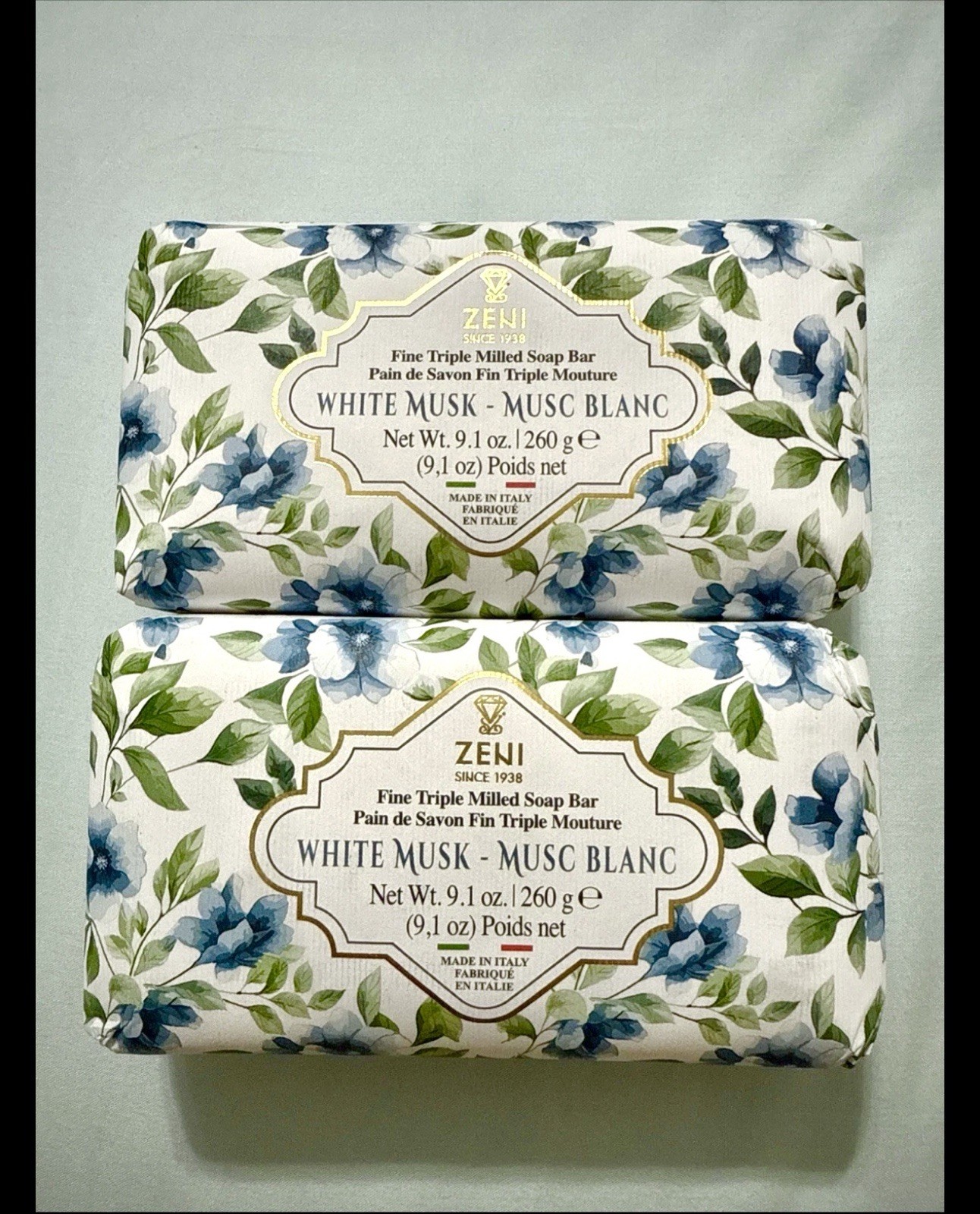 2 pcs ZENI Scent : White Musk fine Milled ITALIAN Soap Bar 9.1 Oz/each