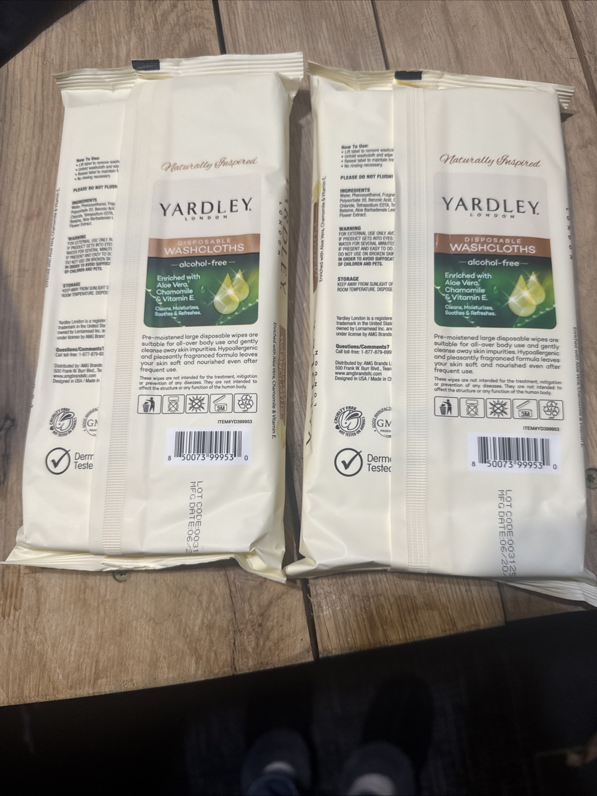 YARDLEY London 2 Packs 18 Large Disposable Body Wipes Washcloths 32 Wipes Total