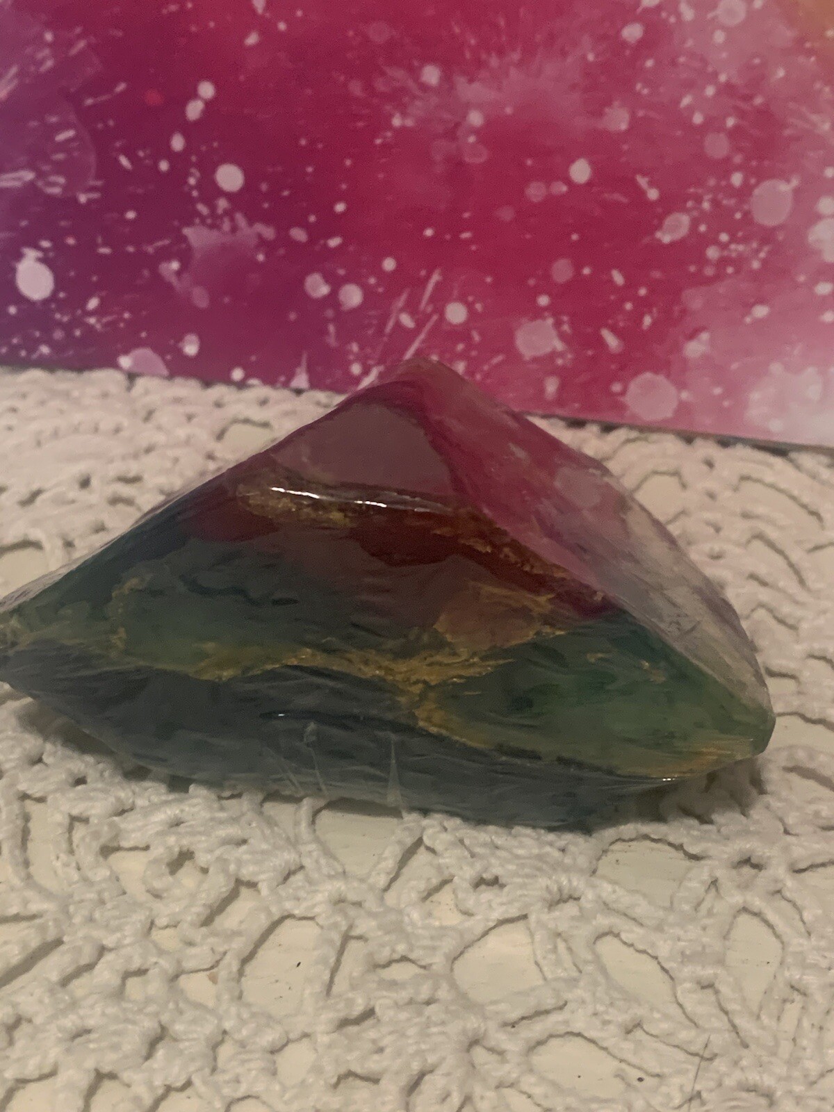 New sealed TS Pink Soap rocks-rainbow fluorite- gemstones-scented teal fuchsia