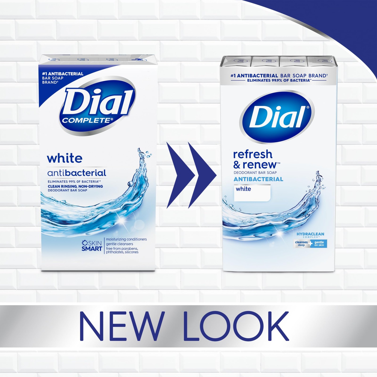 Dial Antibacterial Bar Soap, Refresh & Renew, White, 4.00 Ounce (Pack of 32)