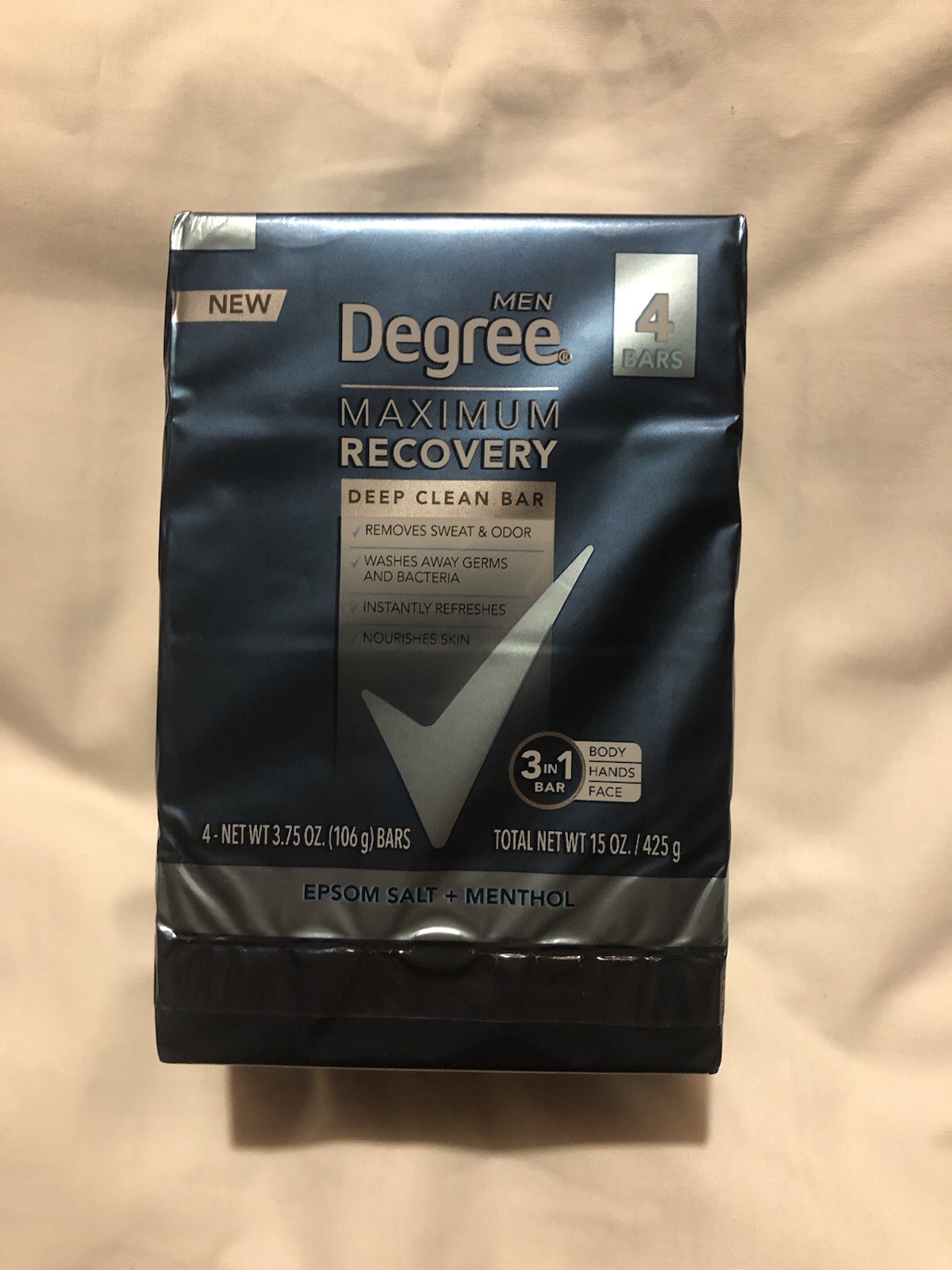 Degree Maximum Recovery Mens Bar Soap Face Body Epsom Salt & Menthol (4 Pack)