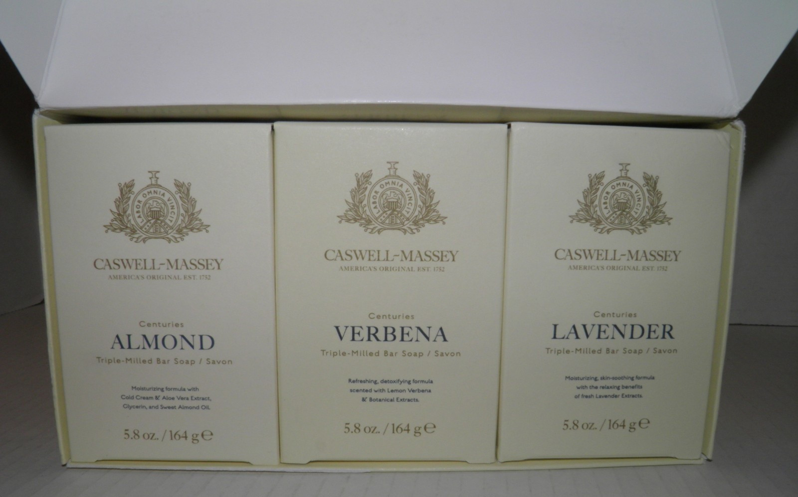 Caswell-Massey Signature Bar Soaps Box of 3 5.8oz Each Almond Verbena Lavender