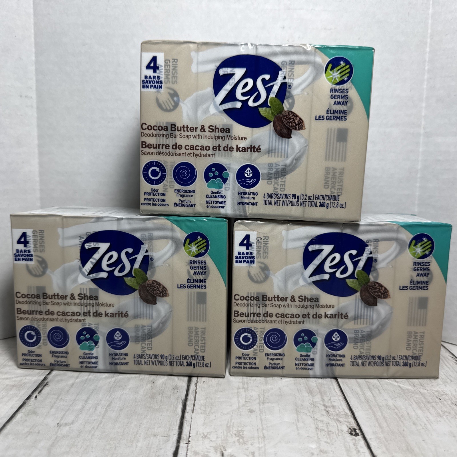 Zest Cocoa Butter & Shea Bar Soap, for All Skin Types, 4 oz 3 Packs Of 4