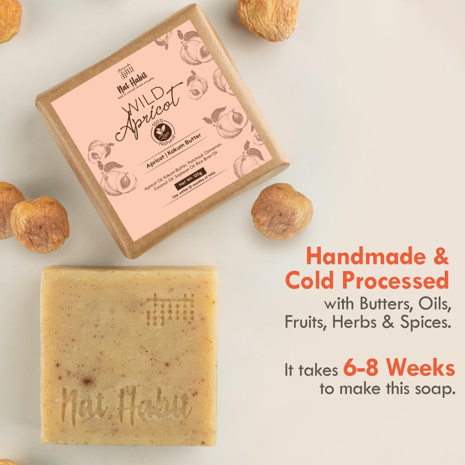 Nat Habit Apricot Bath Soap Handmade Antiaging Moisturizing Exfoliant 125g x2