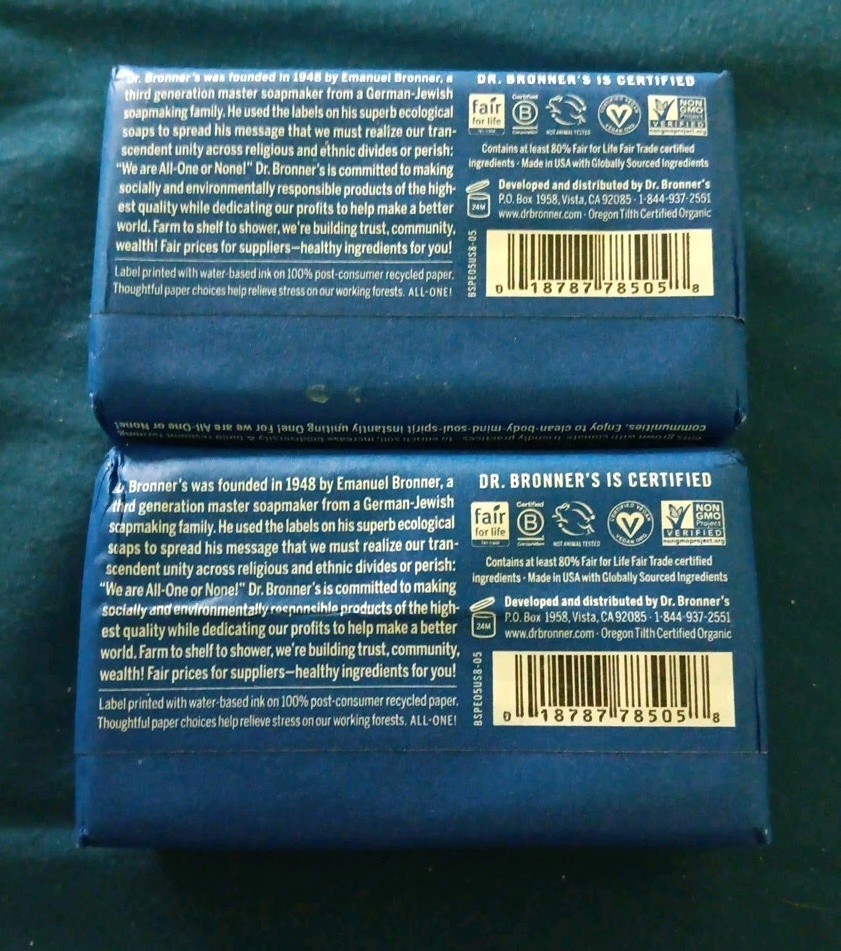 2 Dr. Bronner’s – Pure-Castile Magic Bar Soap (Peppermint, 5 ounce) (CO39)