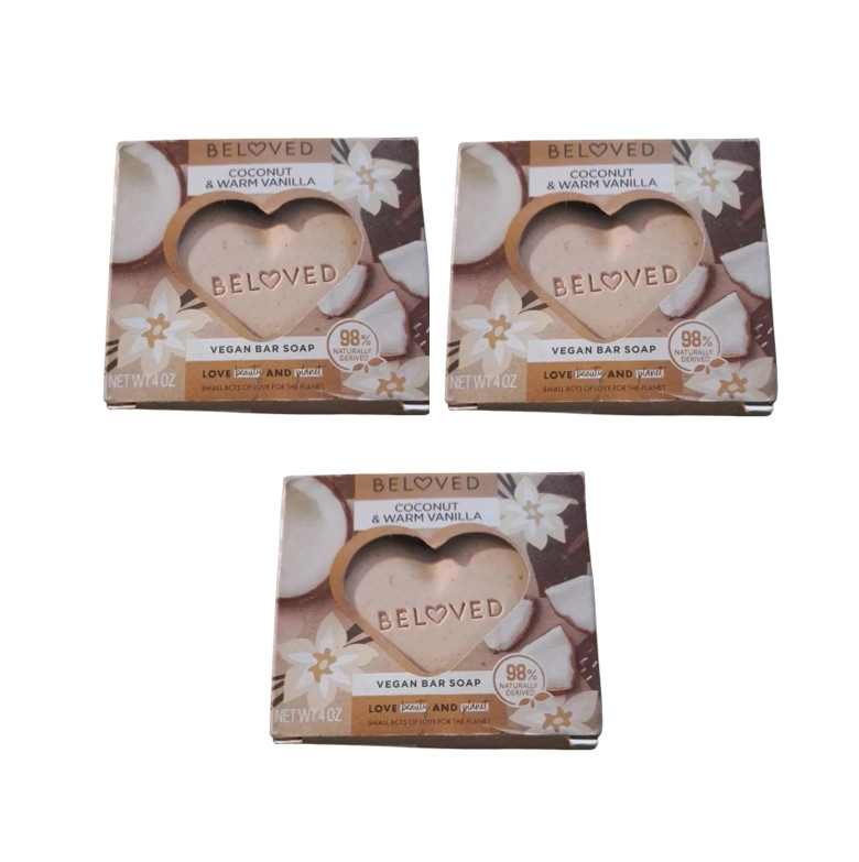 Beloved Heart Shaped Vegan Bar Soap Coconut & Warm Vanilla 3 Pack