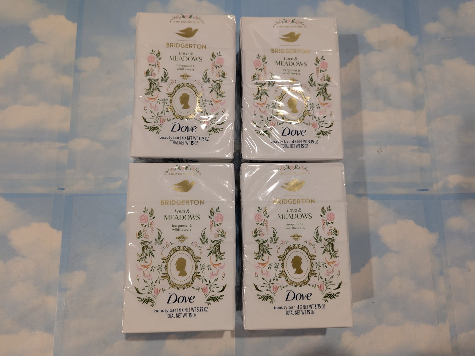 LOT (4) DOVE BRIDGERTON LOVE & MEADOWS BERGAMOT & WILDFLOWERS BEAUTY BAR SOAP