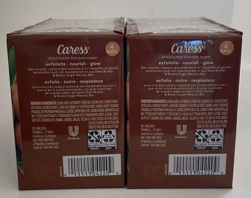 8 Caress Shea Butter Brown Sugar Exfoliating Beauty Bar (4-pk x 2) 3.75 oz.