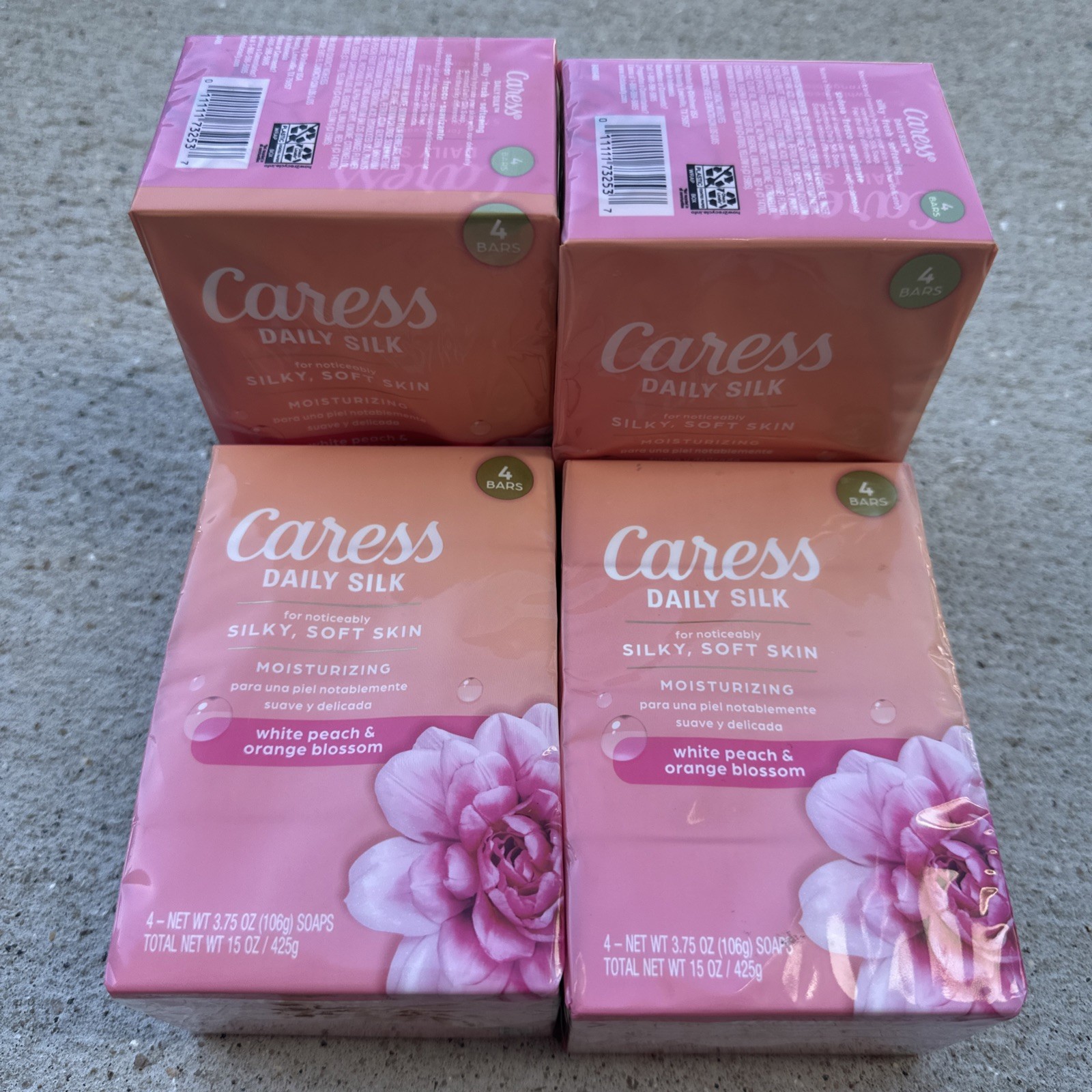 16 Bars Lot CARESS DAILY SILK BEAUTY White Peach & Orange Blossom Soap 3.75oz
