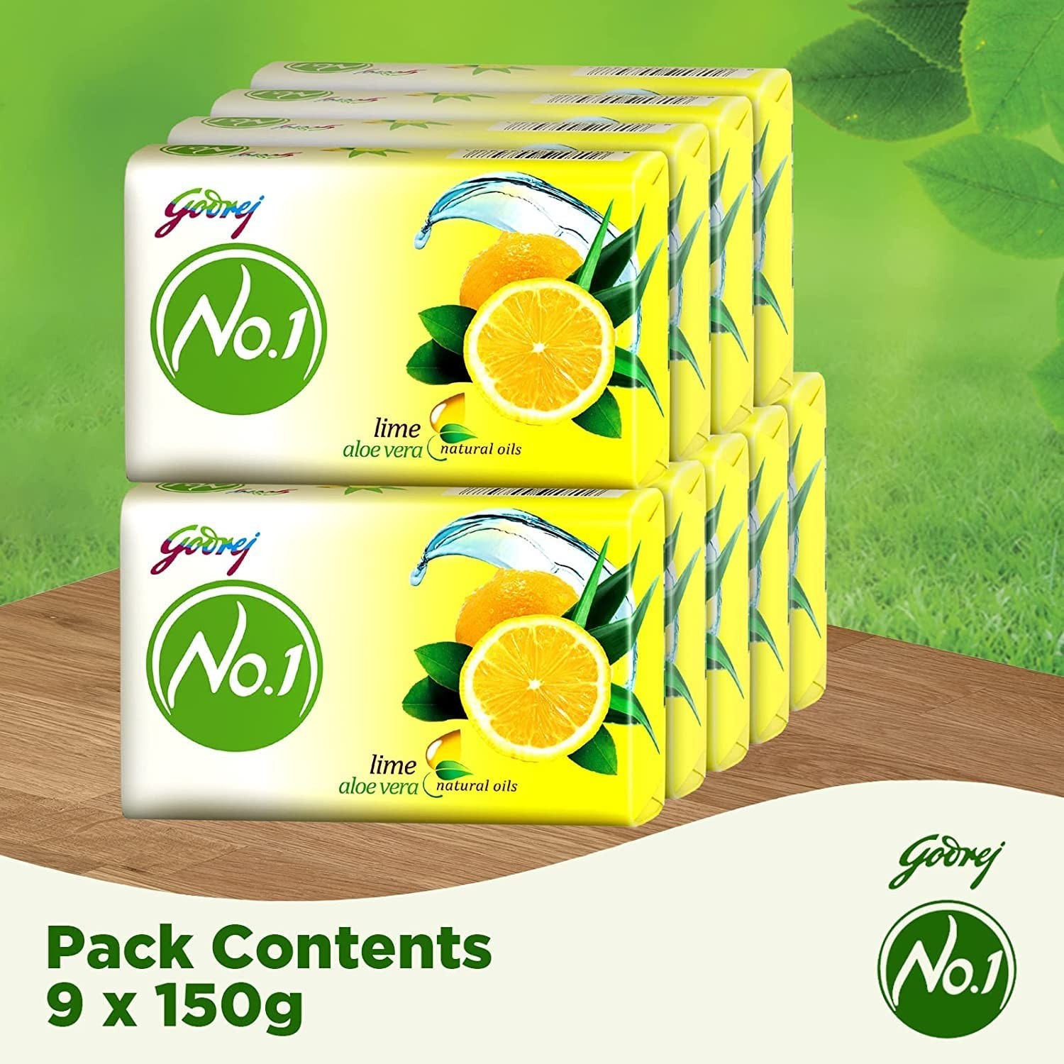 No.1 Lime & Aloe Vera (150g), Pack of 9 – High TFM (Grade 1 Soap), Long-Lasting