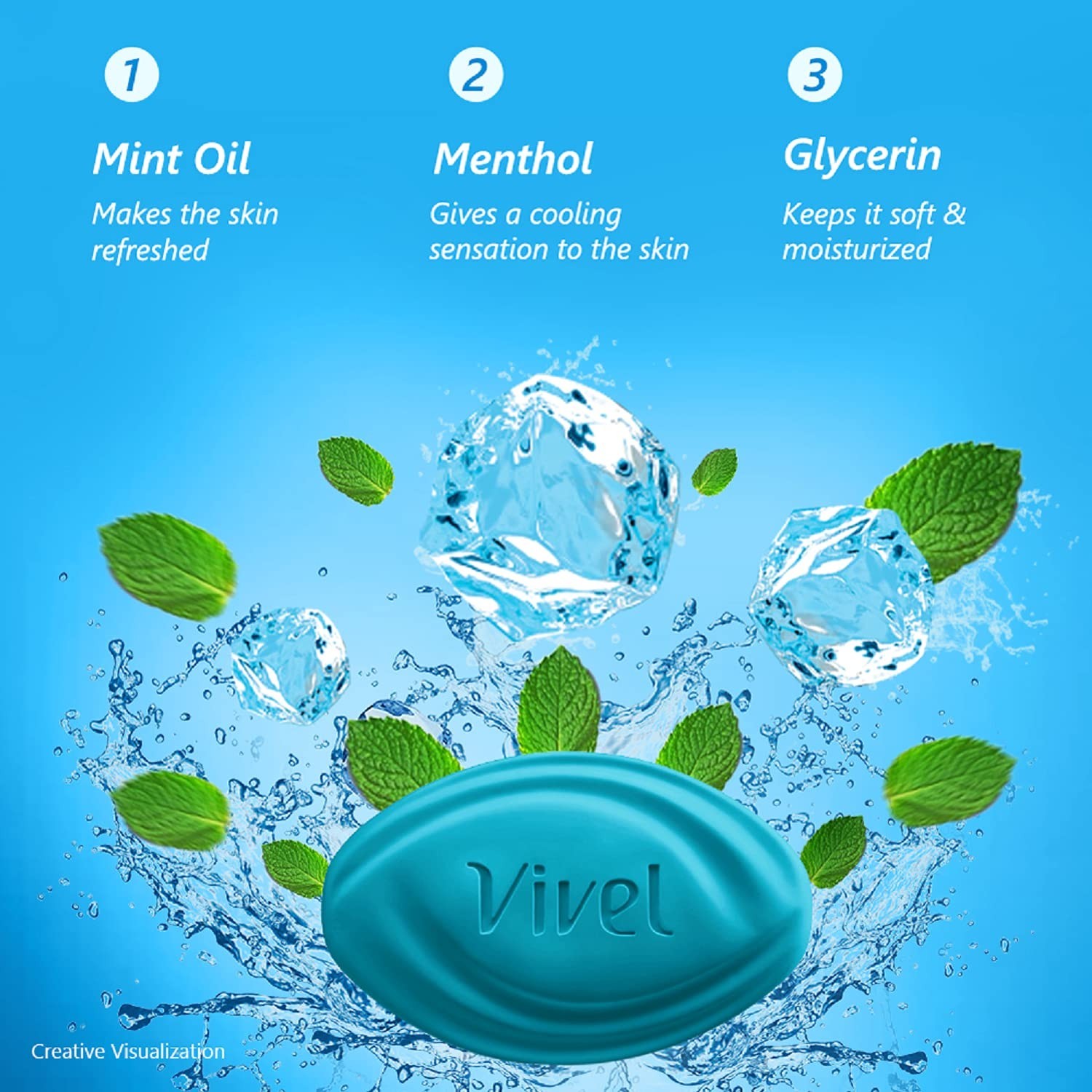 Vivel Cool Mint Soap 600g Pack of 4 Women Soft Fresh Glowing Moisturised Skin/