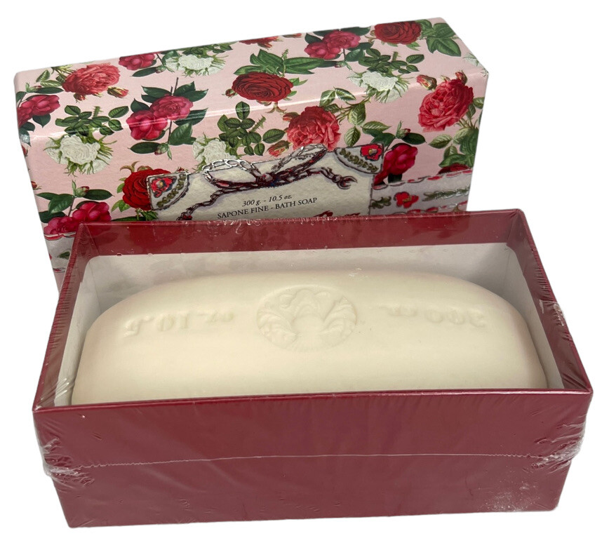 Sapon Boccioli De Rosa Rose Blossoms Tuscan Fine Bath Soap 10.5 oz NOS Boxed Bar