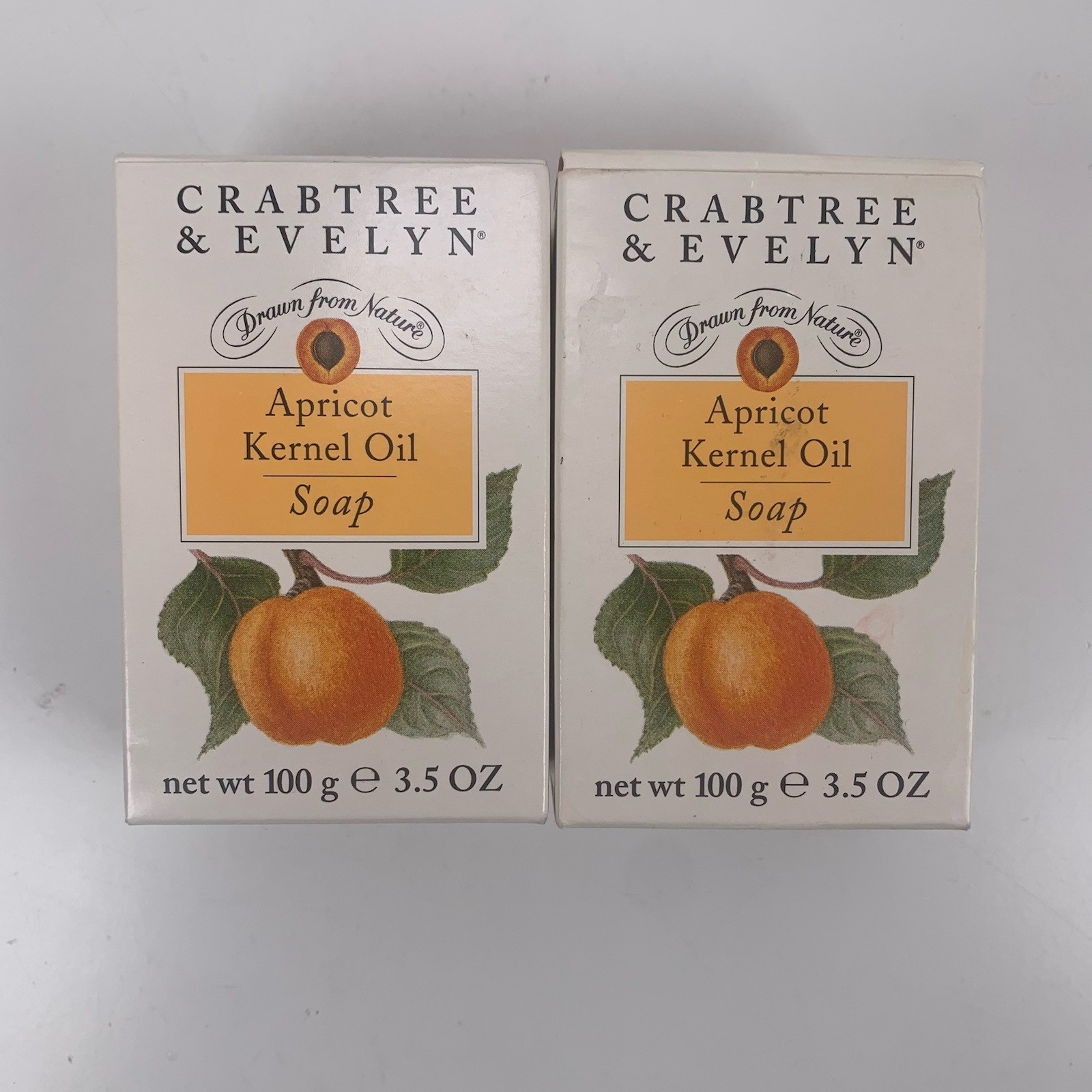 (2) Crabtree & Evelyn APRICOT KERNEL OIL SOAP Bars 1995 Vintage 3.5 oz / 100g