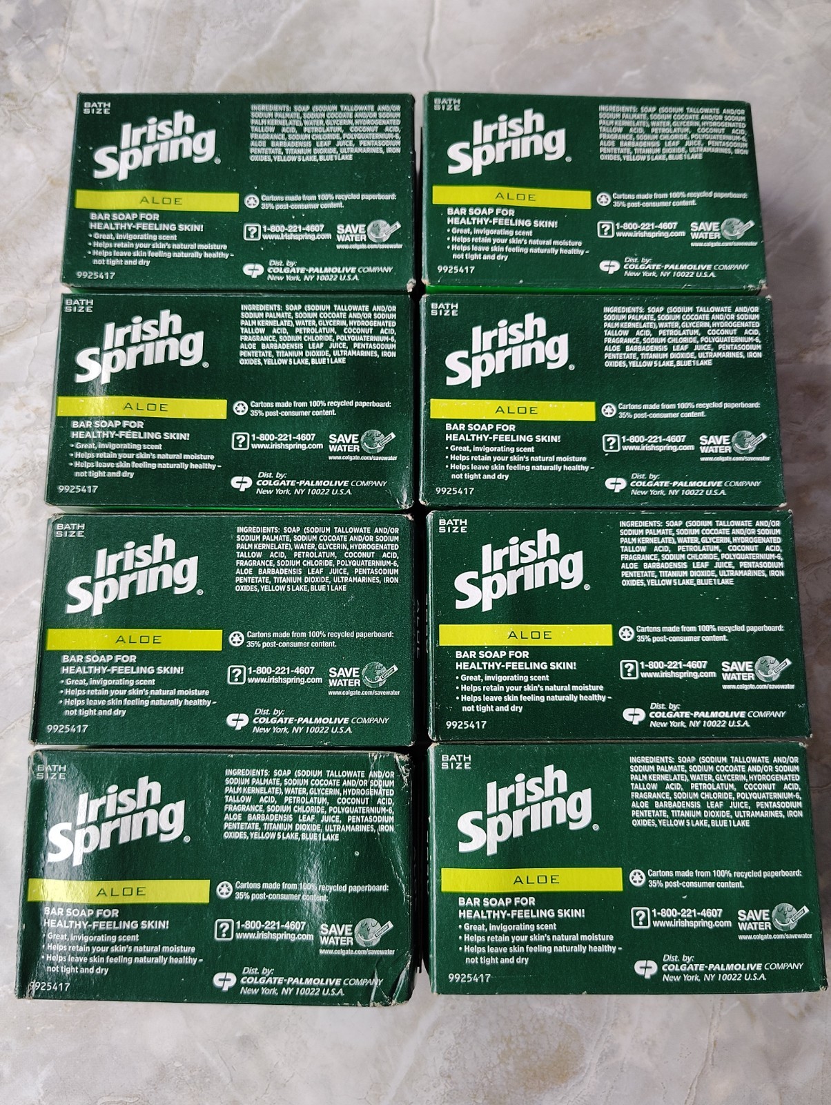 Irish Spring ALOE Deodorant Bar Soap Lot Of 8 New NO Flax 3.7 Oz Bath Size HTF