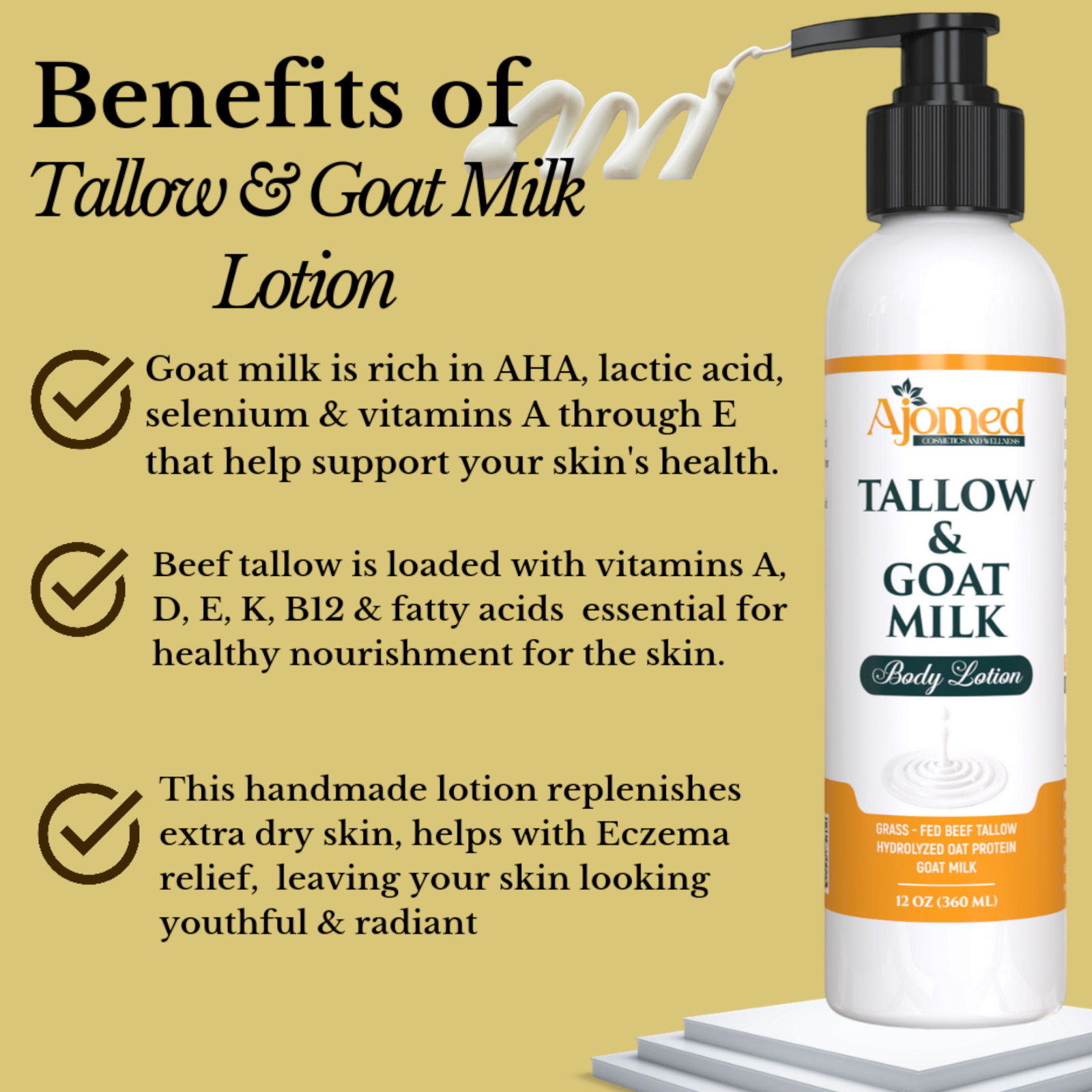 Grass Fed Beef Tallow & Goat Milk Body Lotion- Handmade Unscented Sensitive Skin