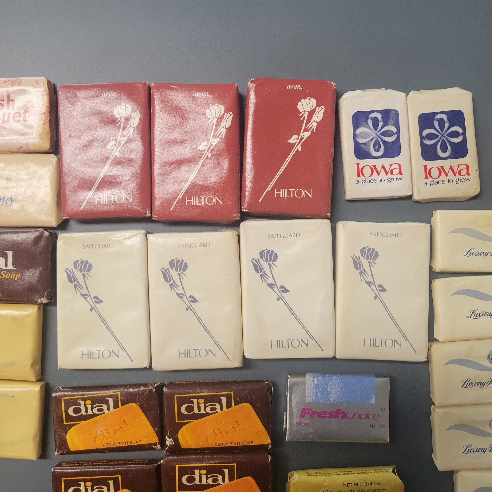 Vintage Lot of 36 Mixed Hotel Mini Soaps Dial Hilton Iowa Minnesota Ivory Boquet