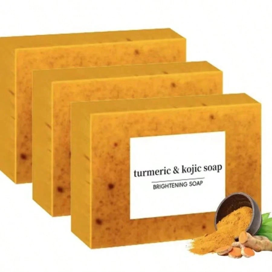 3-Pack Turmeric & Kojic Acid Soap Lemon Dark Spot Remover Face Body Cleanser