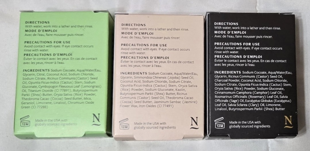 Set of 3 New Nopalera Cactus Soap Lemongrass Jasmine Charcoal 57g/2oz Each