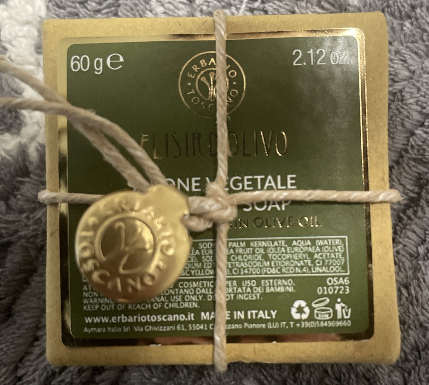 Elisir D’Olivo Italian Sapone Vegetale Vegetable Soap w/ Extra Virgin Olive Oil