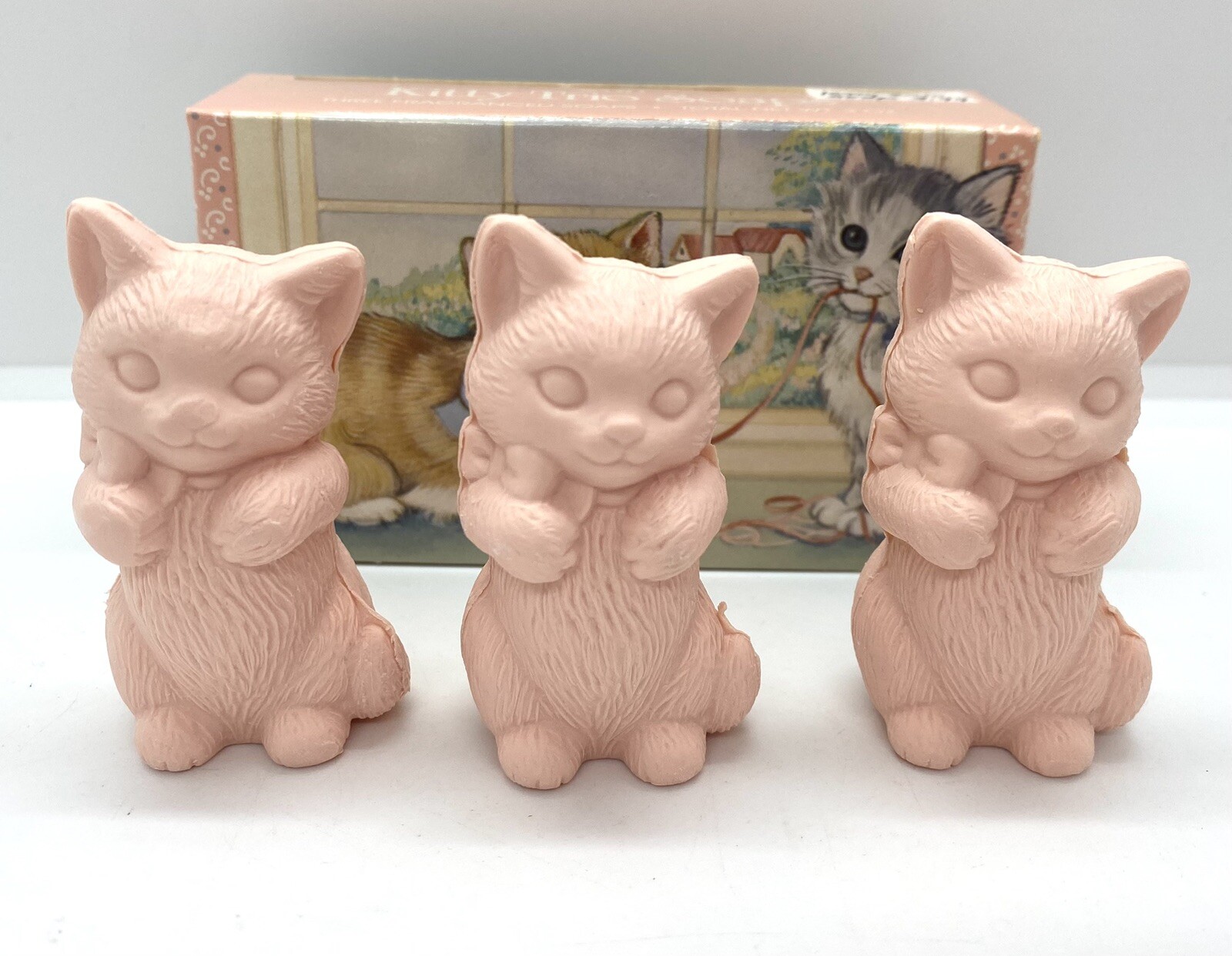 Vintage Avon Products 1987 Kitty Trio 3 Pink Kitten Cat Fragranced Soaps 3oz
